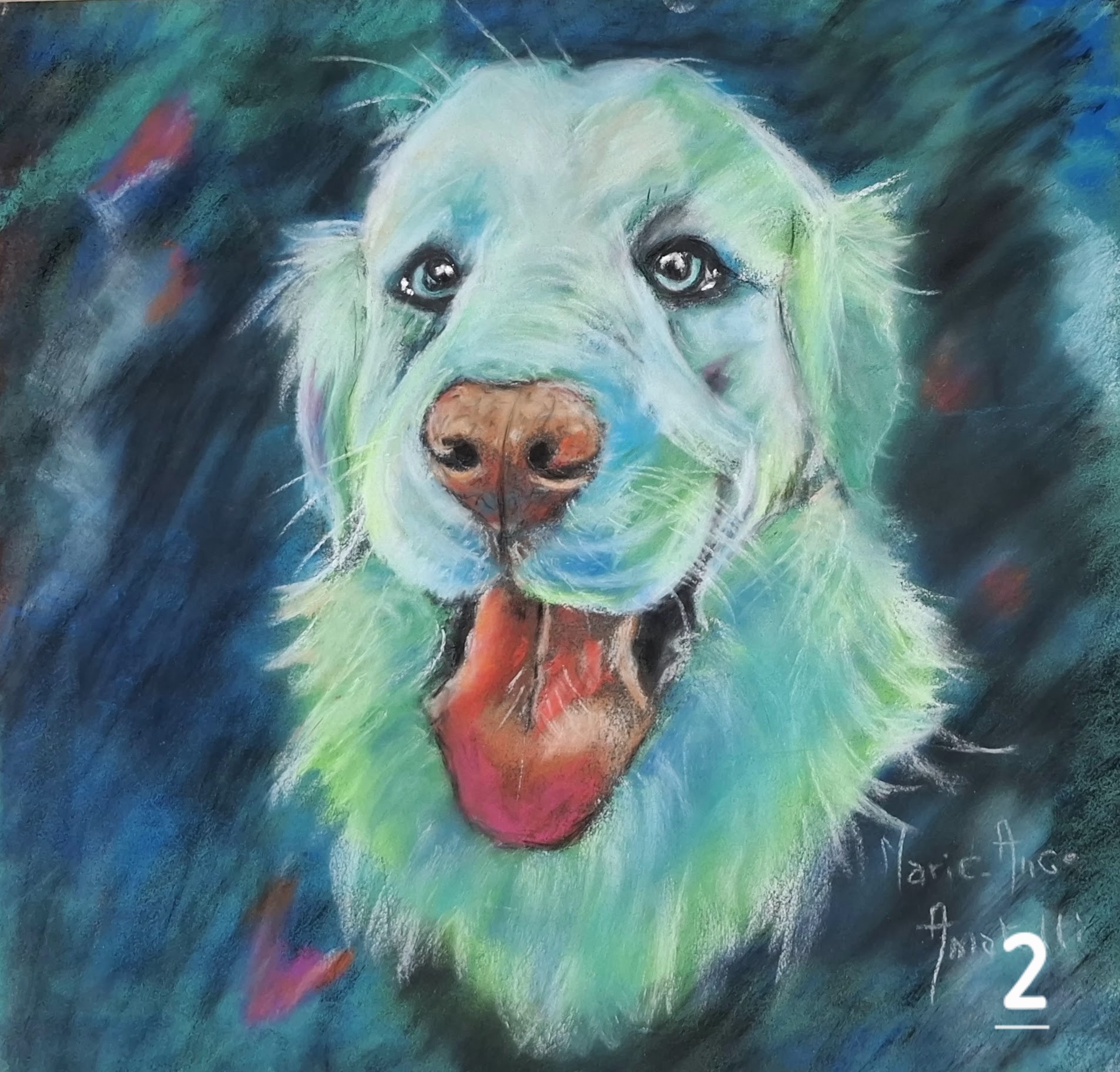 Voyou bleu (chien) - Pastel sec 28x27 par Marie-Ange Amatulli